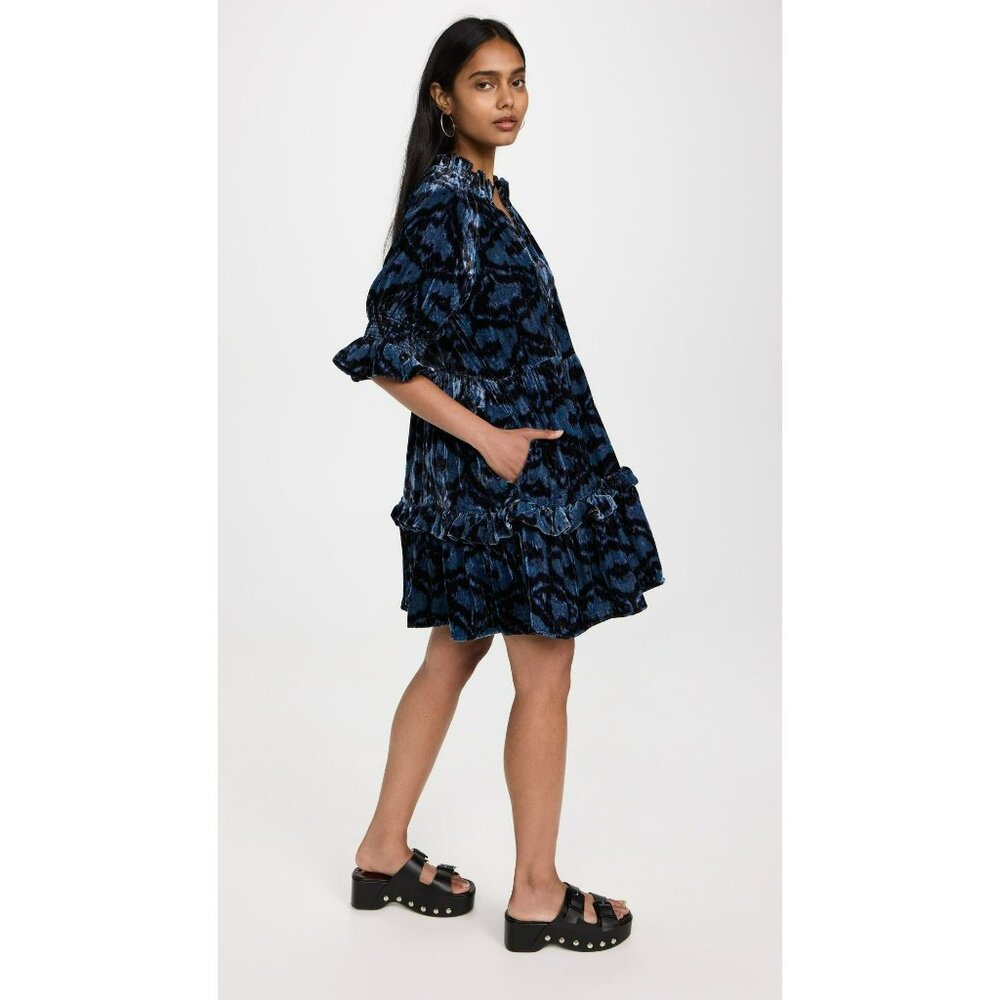 NEW Figue Navy Blue Velvet Burnout Boho Print Romantic Whimsigoth Mini Dress - Picture 10 of 11